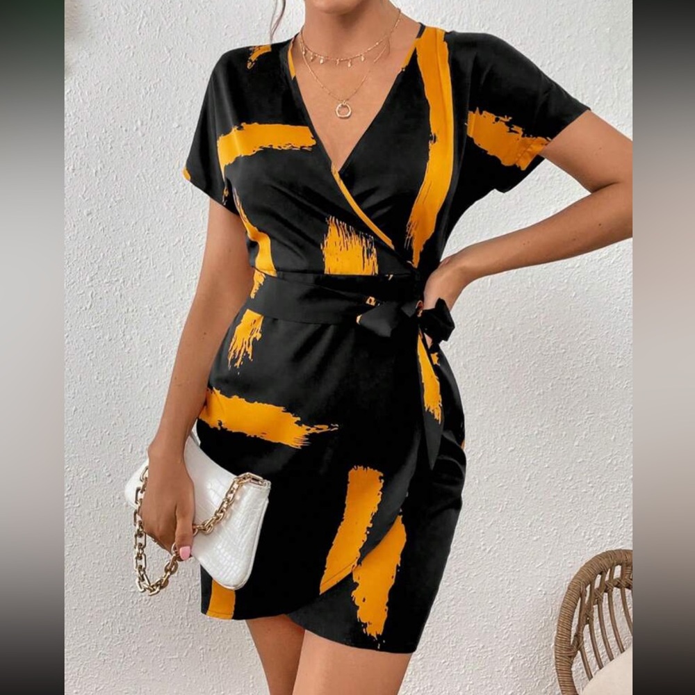 Boho brushed print knot side wrap hem mojo dress